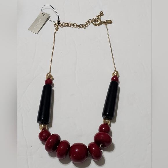 Chico's Maroon and Black Gold Tone Ball Necklace New! - Picture 3 of 5